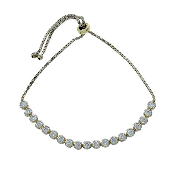 Gold Tone Cubic Zirconia Tennis Bracelet | Vintage Sterling Silver Adjustable - Picture 1 of 4